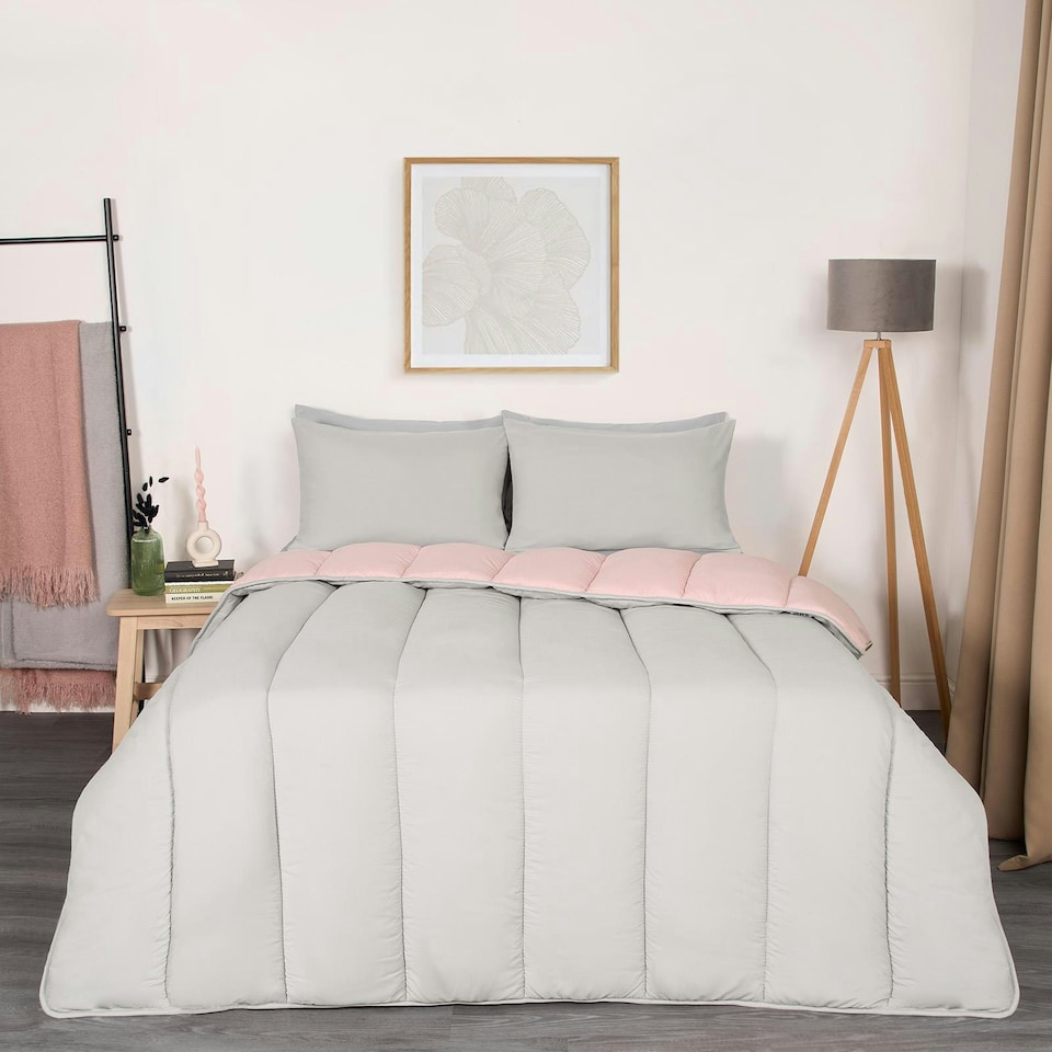 image 1 of OHS Coverless Reversible 10.5 Tog Duvet And Pillowcase Bedding Set, King - Blush Pink/Grey