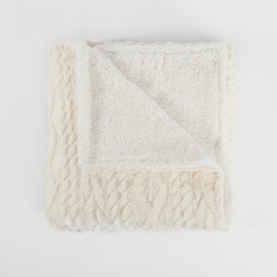image 1 of OHS Cable Knit Sherpa Throw Soft Fleece Lined Sofa Bed Blanket