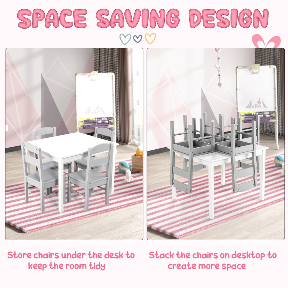 image 1 of COSTWAY Kids Table and 4 Chairs Set for Toddlers Grey