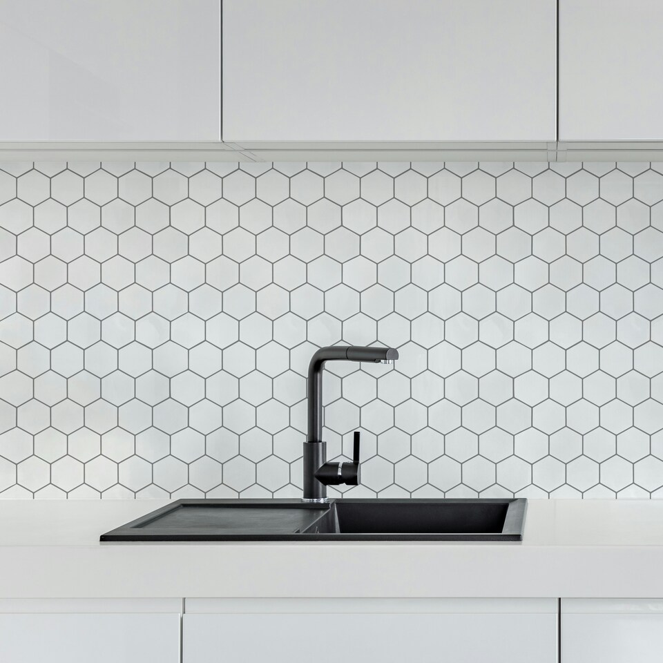 image 1 of Wall Tile Hexagon 30.5x30.5cm White (5 Tiles Per Pack)