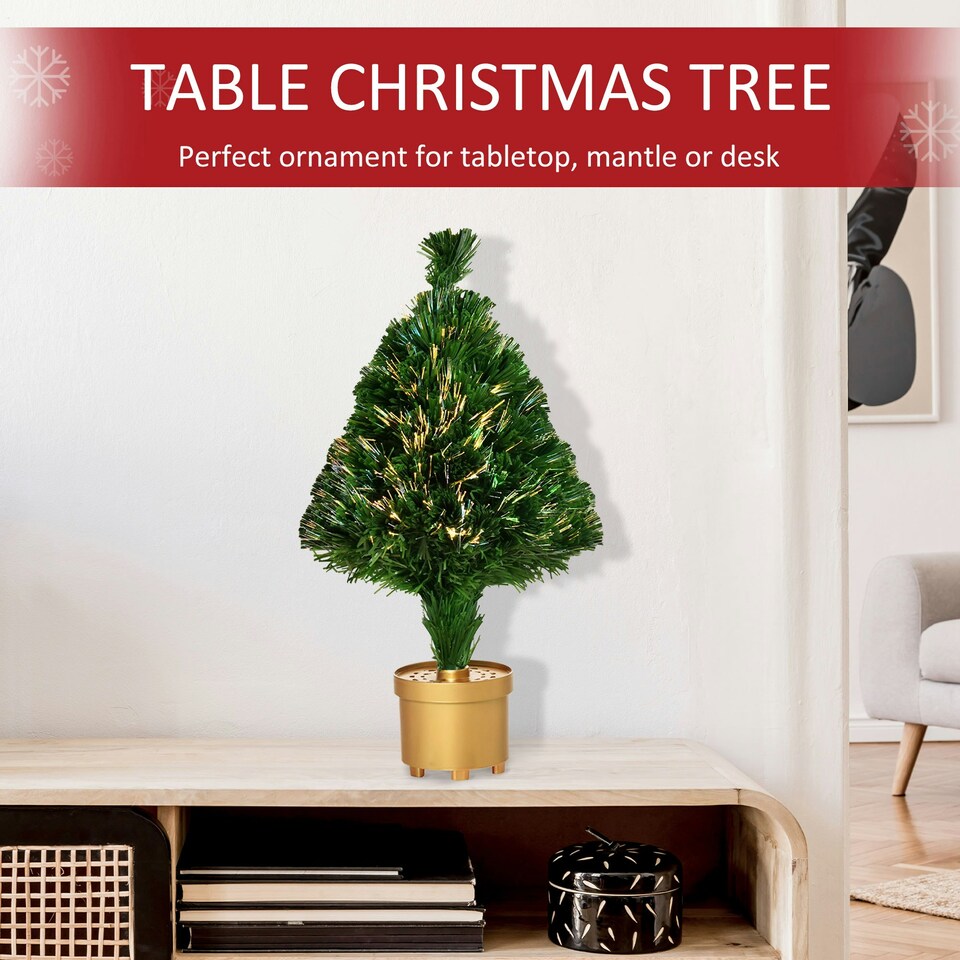 image 1 of HOMCOM 2FT Prelit Artificial Christmas Tree Fiber Optic LED Light Decoration