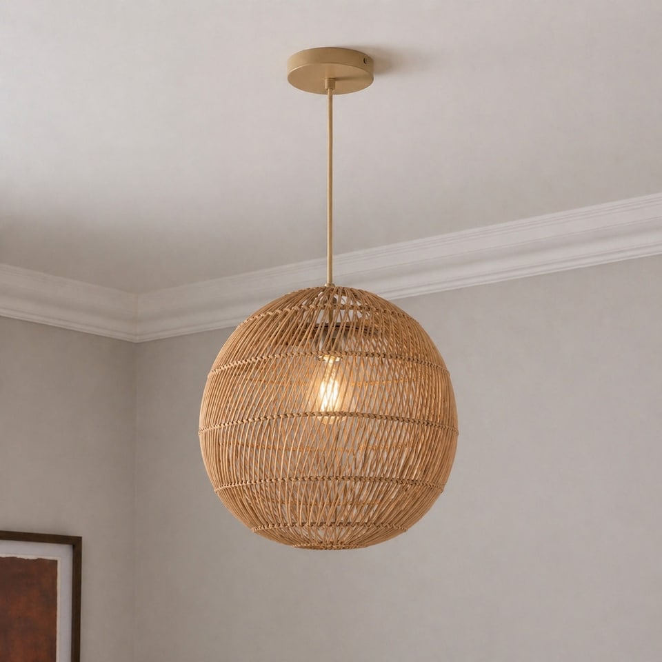 image 1 of CGC ARIBA Brown 35cm Round Rattan Weave Lampshade