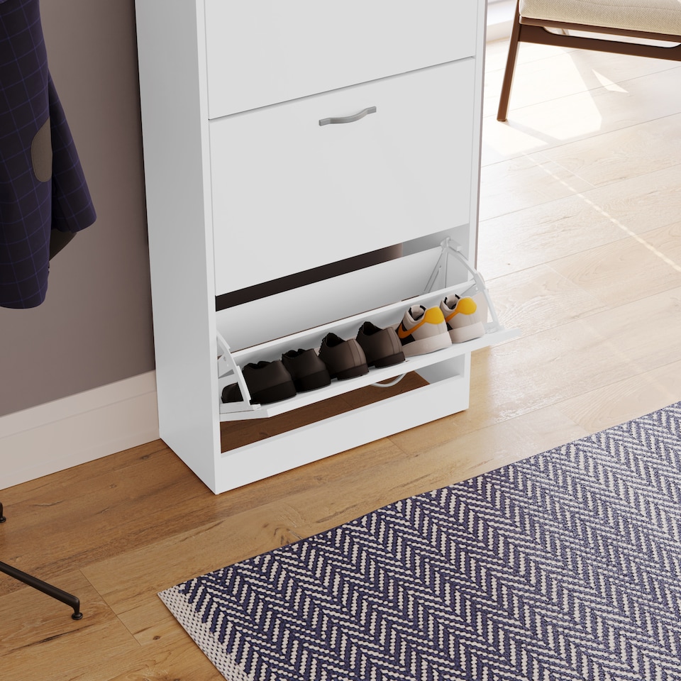 image 1 of Vida Designs 3 Drawer Shoe Cabinet Shoe Rack Storage Cupboard, White