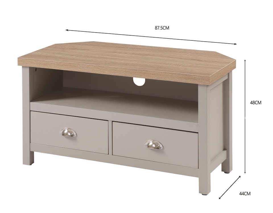 image 1 of Grey Oak Corner TV Stand Two Tone 1 Drawer Cabinet Television Unit Cable Tidy