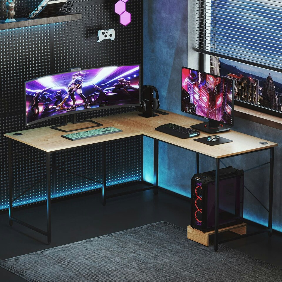 image 1 of COSTWAY Reversible L-Shaped Desk Corner Computer Desk N/A