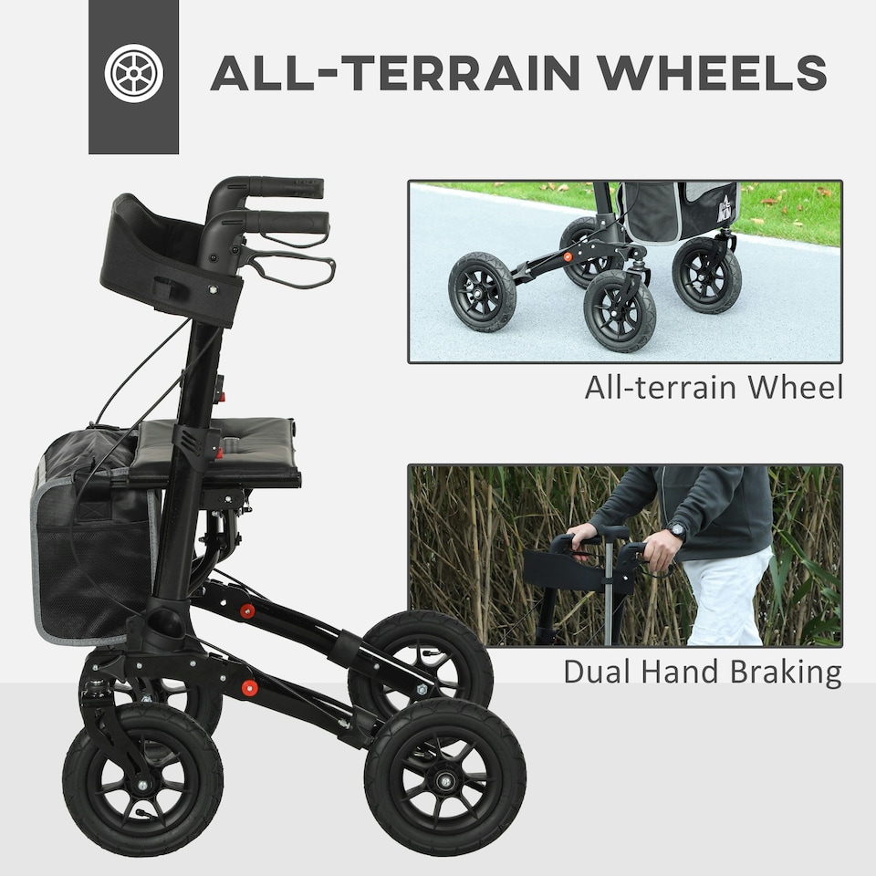 image 1 of HOMCOM Rollator Walker with Padded Seat, Backrest, All-terrain Wheels