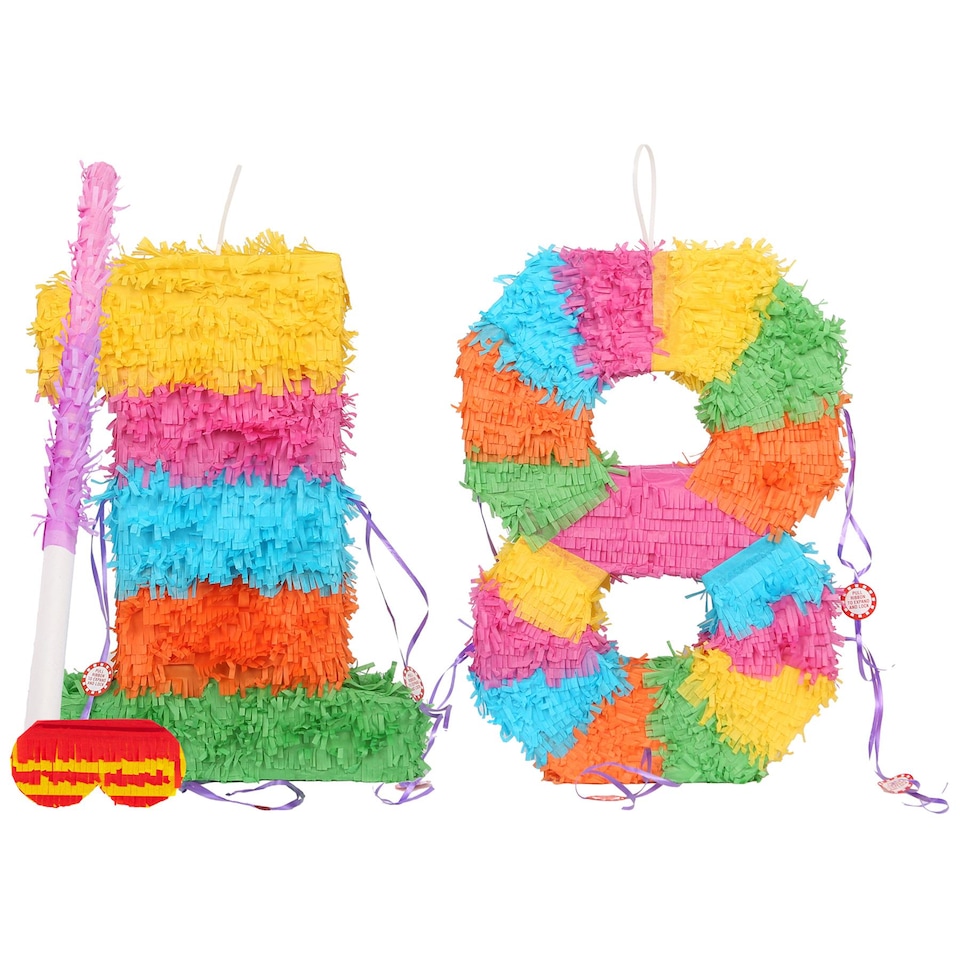 image 1 of Fax Potato 18th Birthday Pinata Set with Stick & Blindfold - Pink Stick