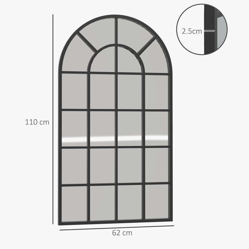 image 1 of HOMCOM Modern Arch Window Wall Mirror for Living Room Bedroom, 110x65cm, Black