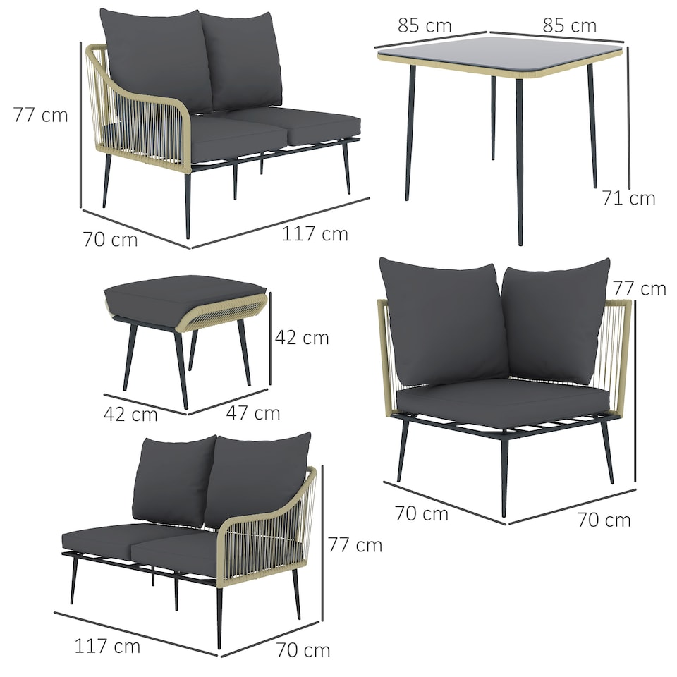 image 1 of Outsunny 6 Piece Garden Furniture Set Garden Sofa with Cushions, Light Grey