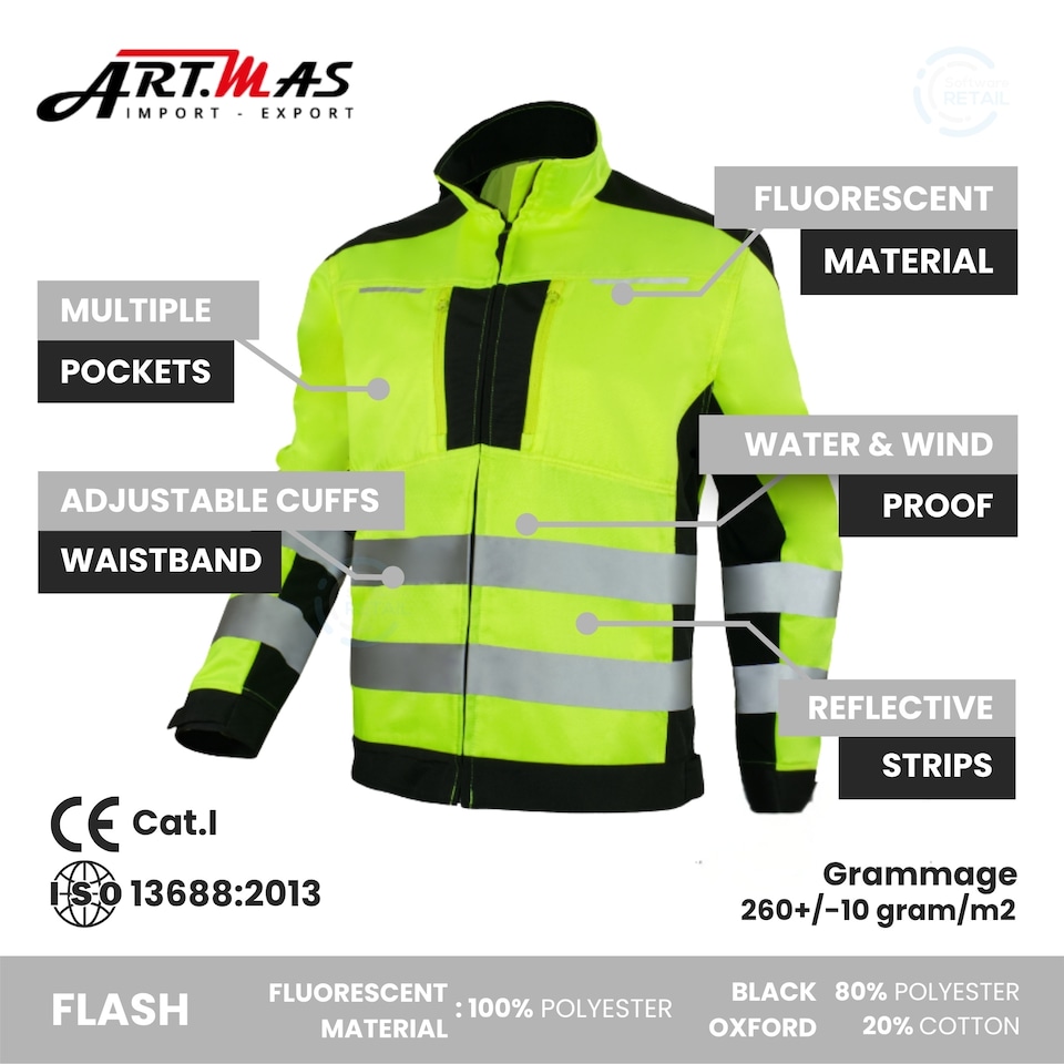 image 1 of ARTMAS FLASH Yellow Men's Class 2 Hi-Vis Work Jacket, 260gsm, UK 40 / EU 56