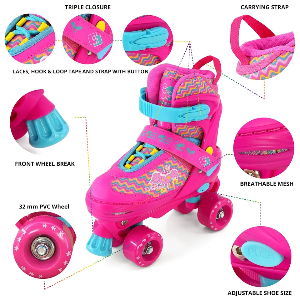 image 1 of The Magic Toy Shop Kids Pink Adjustable Quad Roller Skates Small UK 11 - 1