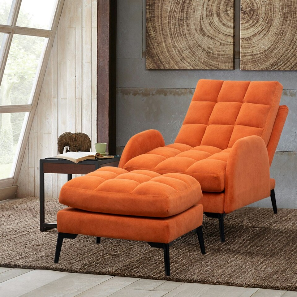 image 1 of Living and Home Recliner Armchair and Ottoman Set with Metal Legs - Orange