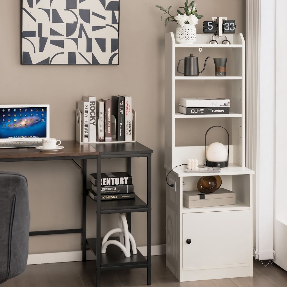 image 1 of COSTWAY 6-Tier Nightstand w/ Charging Station White