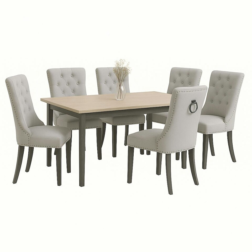 image 1 of Grey Set of Six Studded Velvet Dining Chair with Ring Knocker Detail Grey | Dark Grey