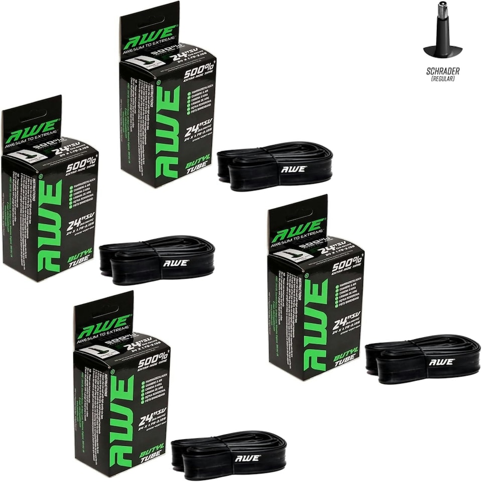 image 1 of AWE Set x 4 Butyl Rubber 24" MTB/E-Bike Inner Tube 24 x 1.75-2.125 Schrader Valve