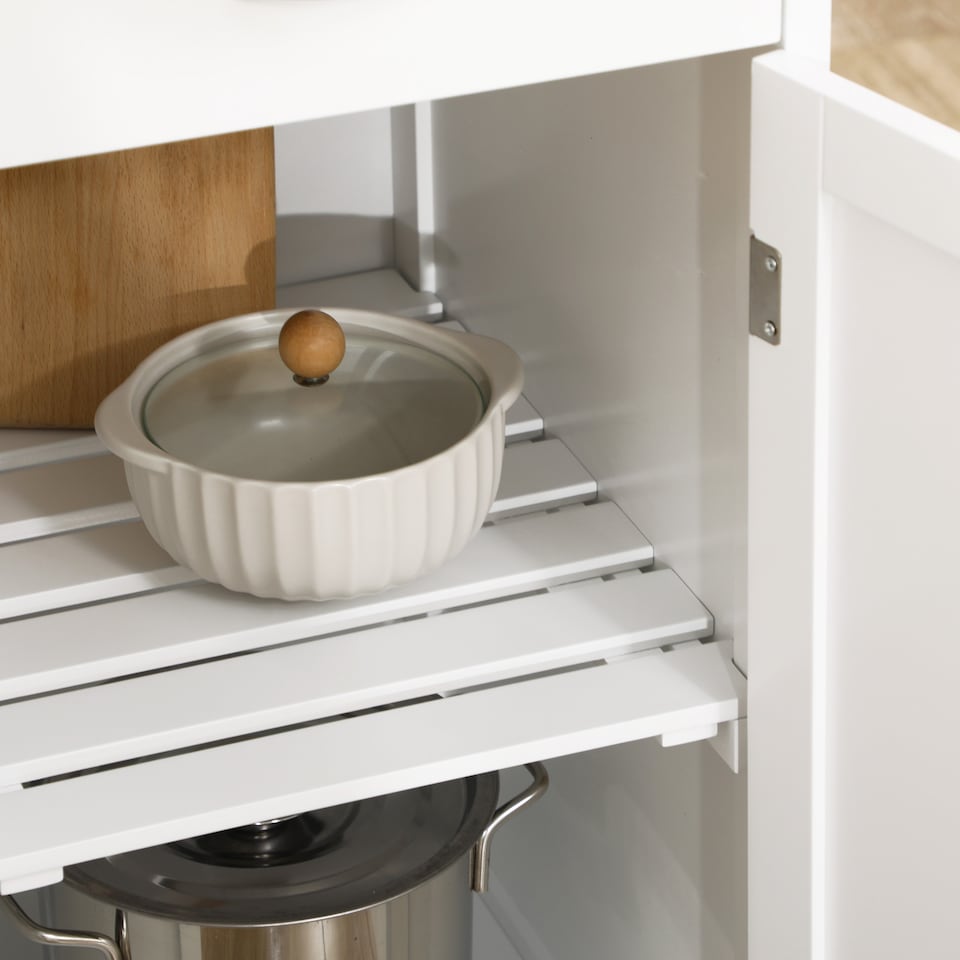 image 1 of HOMCOM Compact Kitchen Trolley Utility Cart on Wheels with Wine Rack, Drawer, Open Shelf and Storage Cabinet for Dining Room, White