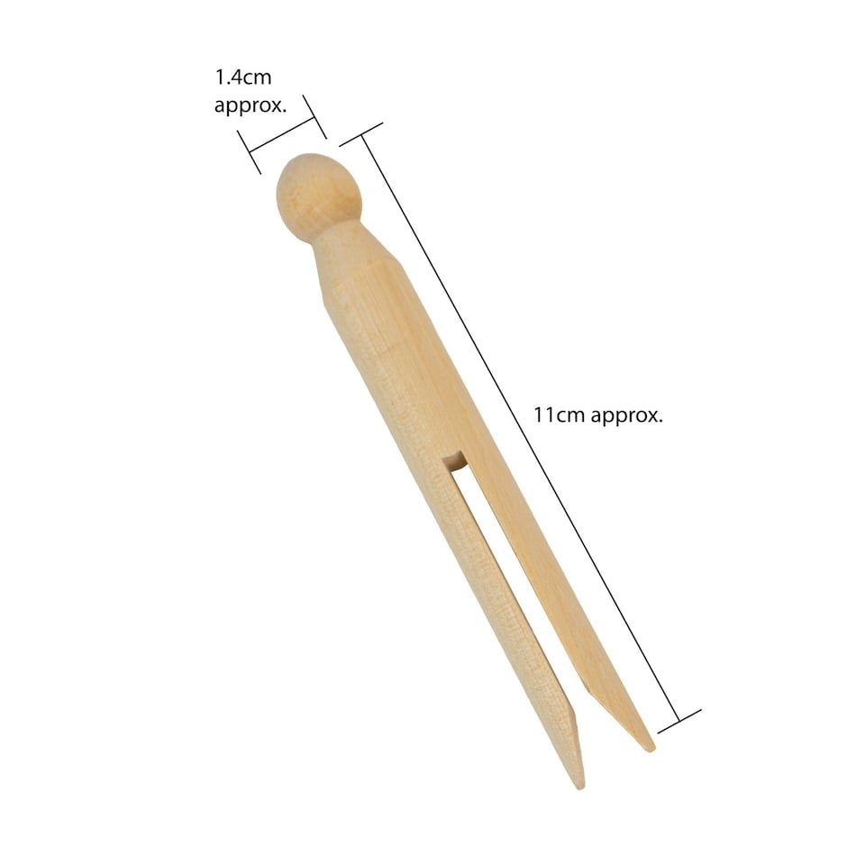 image 1 of JVL Plastic Peg Basket with 72 Wooden Dolly Pegs, Brown