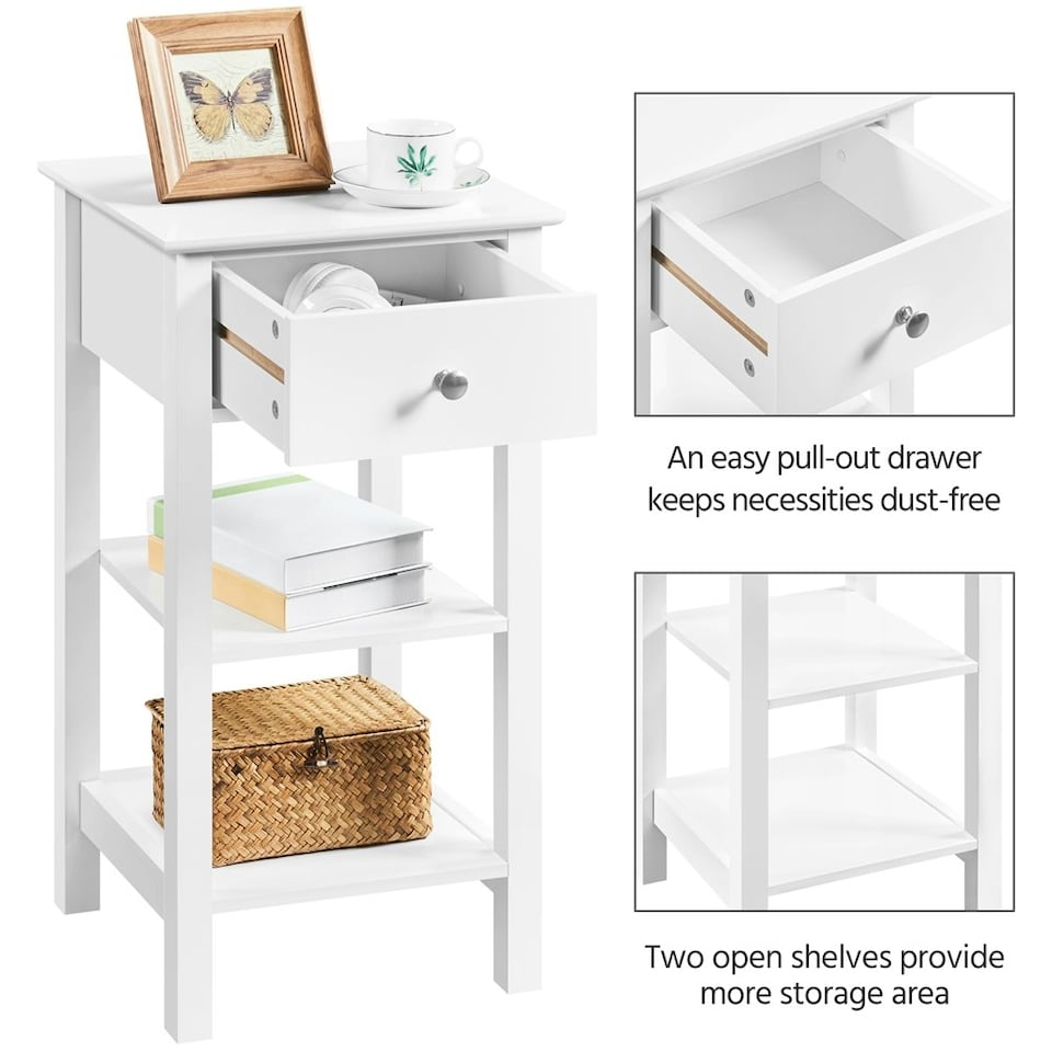 image 1 of Yaheetech Narrow Bedside Table with 1 Drawer 2 Shelves
