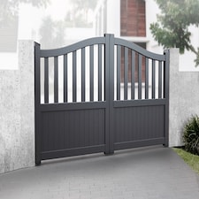 Double Swing Gate 3000x1800mm Grey - Partial Privacy Driveway Gate with Vertical Solid Infill and Bell-Curved Top | Grey | 1