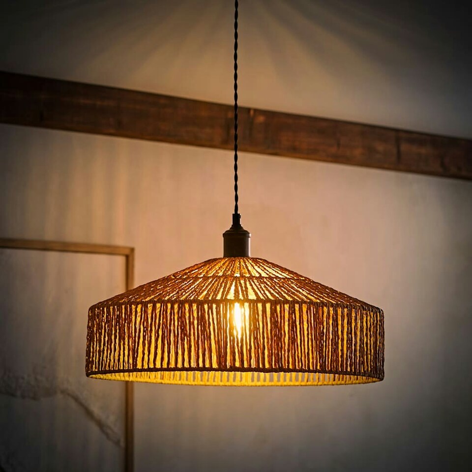 image 1 of ValueLights Elcano Woven Rope Lamp Shade and LED Bulb Brown