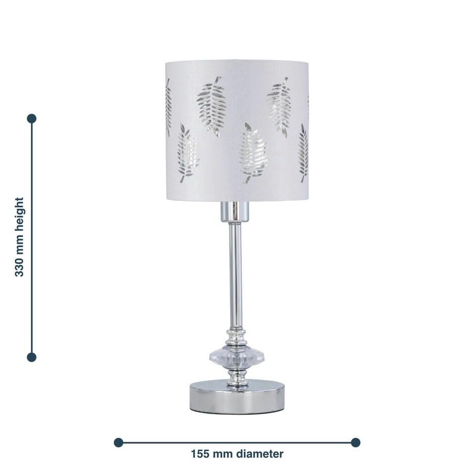 image 1 of Chrome Jewelled Table Lamp with White Fern Shade Chrome | White