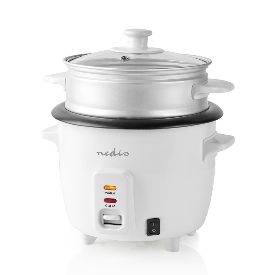 image 1 of Nedis 0.6L Rice Cooker & Steamer with Keep-Warm Function, 300W, for 1-2 People, Quick Preparation Without Burning, Non-Stick Coating incl. Steamer Insert
