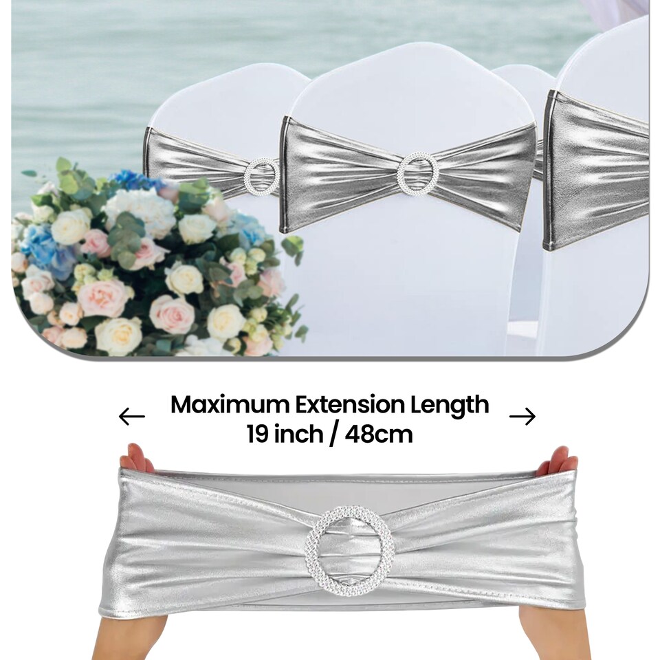 image 1 of 36cm x 13cm Synthetic Fabric Shiny Chair Band with Buckle - 1pc