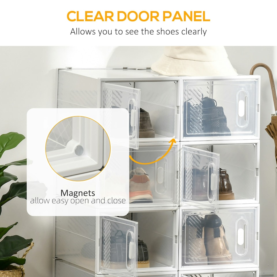image 1 of HOMCOM 8PCS Stackable Clear Plastic Shoe Storage Box for UK/EU Size 12/46 