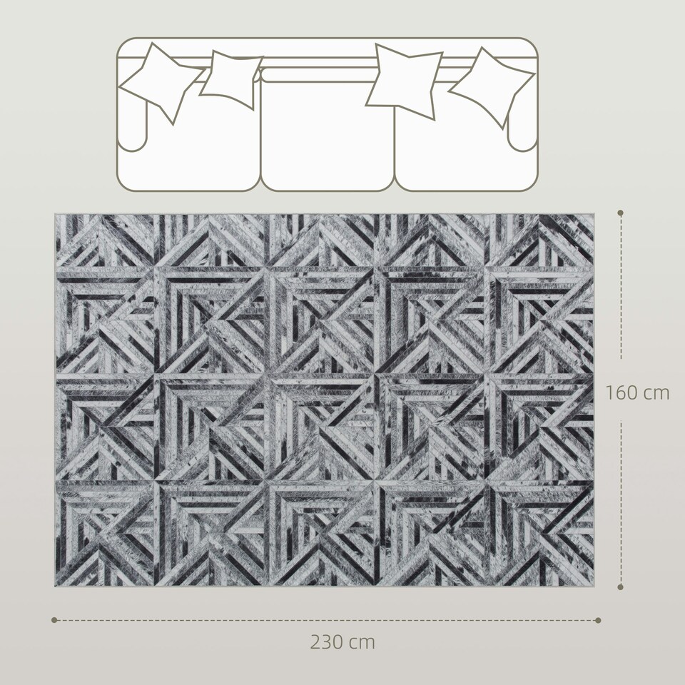 image 1 of HOMCOM Non-Slip Washable Rug, Chenille Floor Carpet for Living Room, Black Black | Cream, Dark Grey | 230 x 160 cm