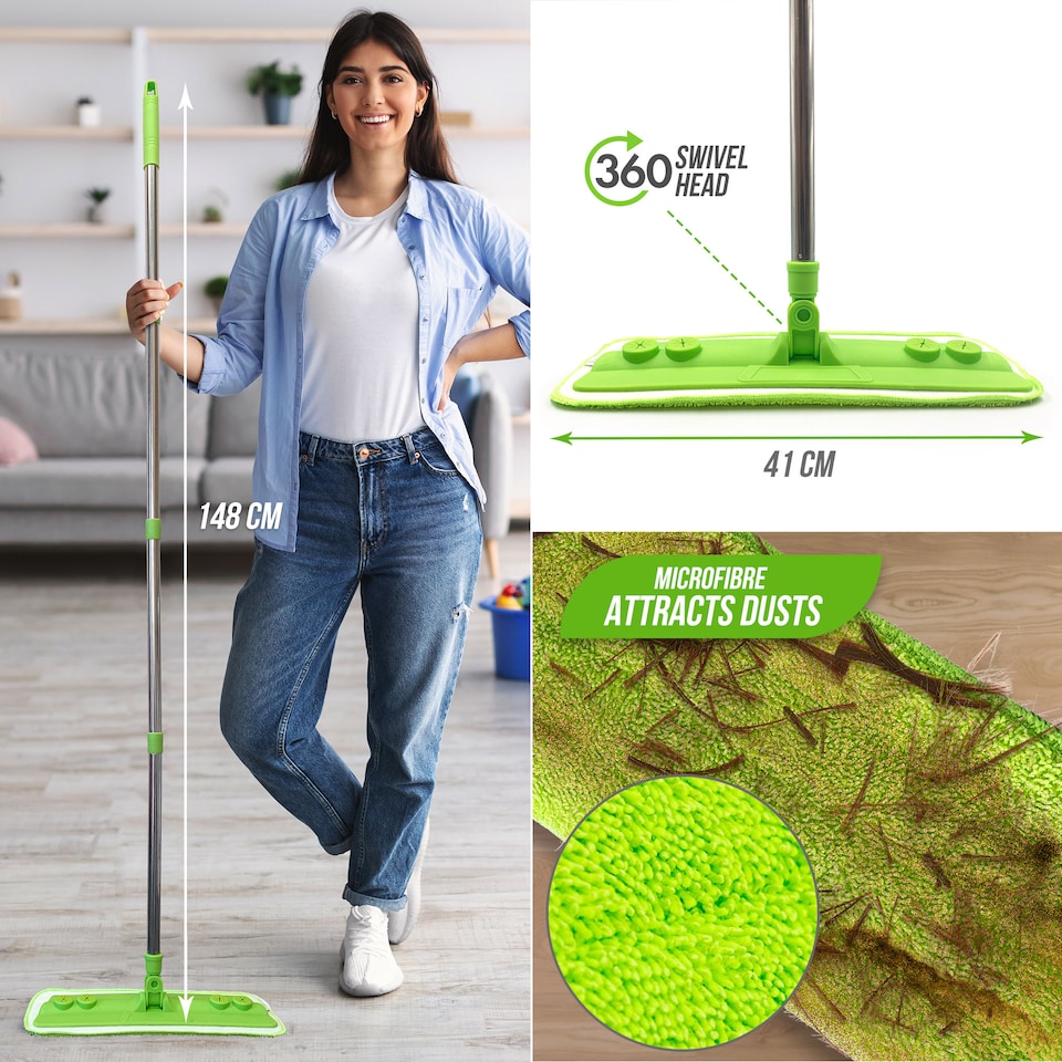 image 1 of Microfibre Mop with Washable Removable Pad for Laminate, Wood and Tile Floor