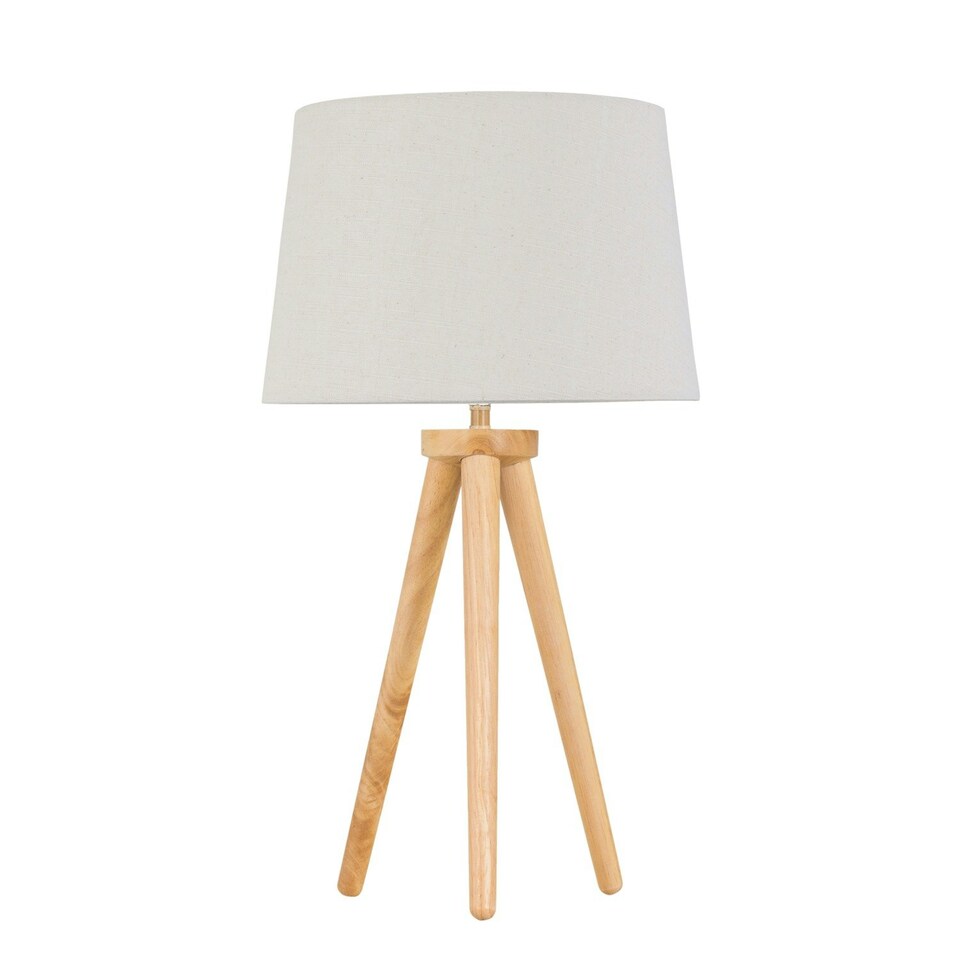 image 1 of Voyage - Light Oak Table Lamp or Bedside Light with Linen Shade Brown | Brown