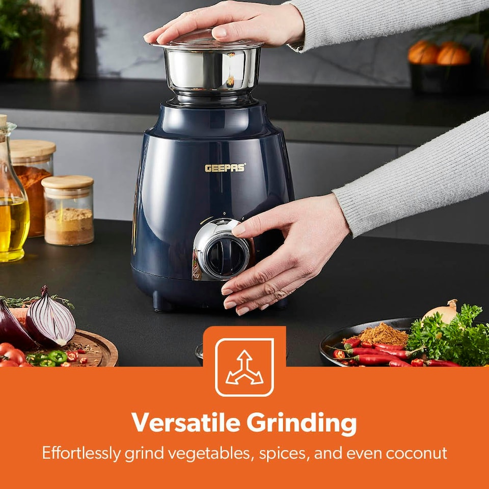 image 1 of GEEPAS 600W 3-in-1 Mixer Grinder | Stainless Steel Jars, Blades, Blue Blue