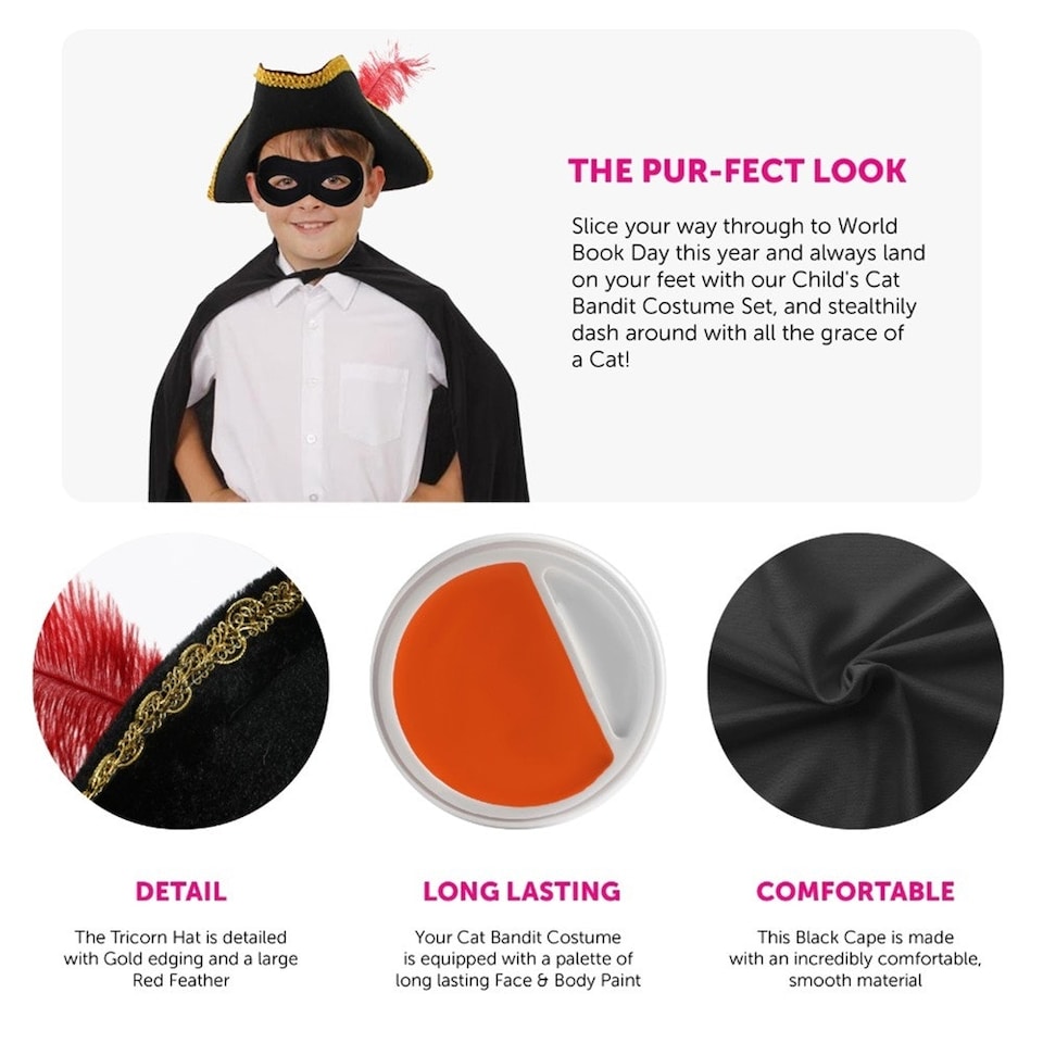 image 1 of Cat Bandit Costume - with Face Paint Black | One Size