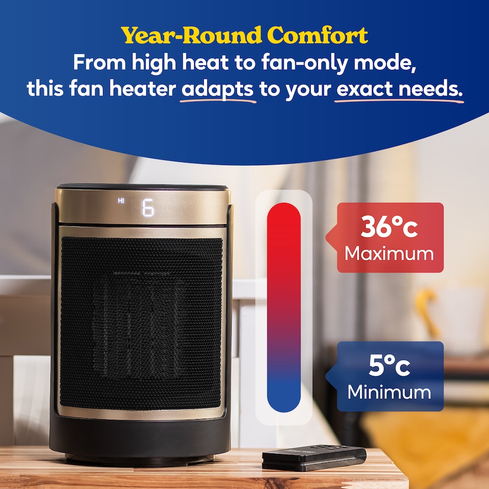 image 1 of Russell Hobbs RHCH2002G Space Heater in Black & Gold Round 1500W Portable Electric Heater