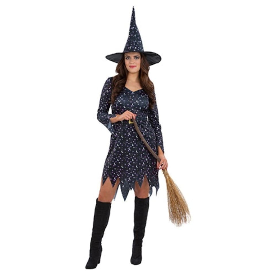 image 1 of Moon & Stars Witch Black Fancy Dress Costume Ladies Extra Small - UK 4-6 Black | 4