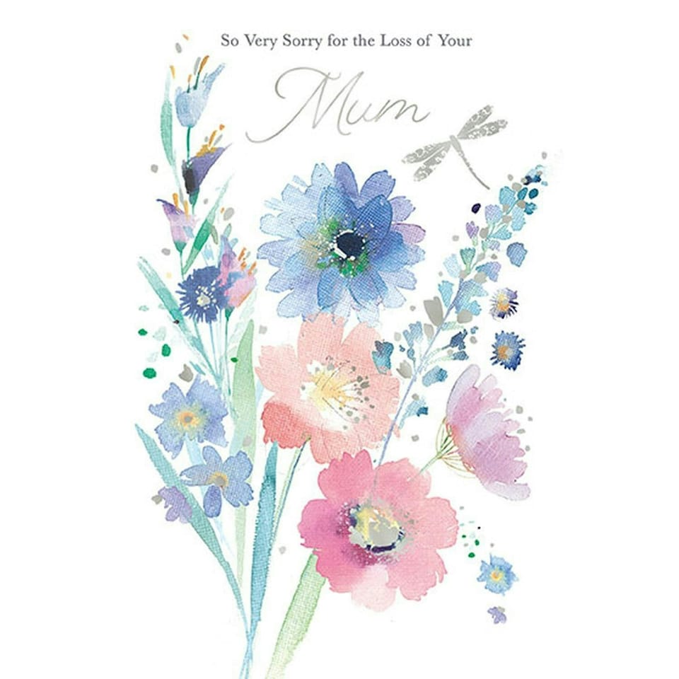 Words 'n' Wishes Traditional On the Sad Loss of Your Mum, Sympathy & Condolence Card, Watercolour Silver Foil Design