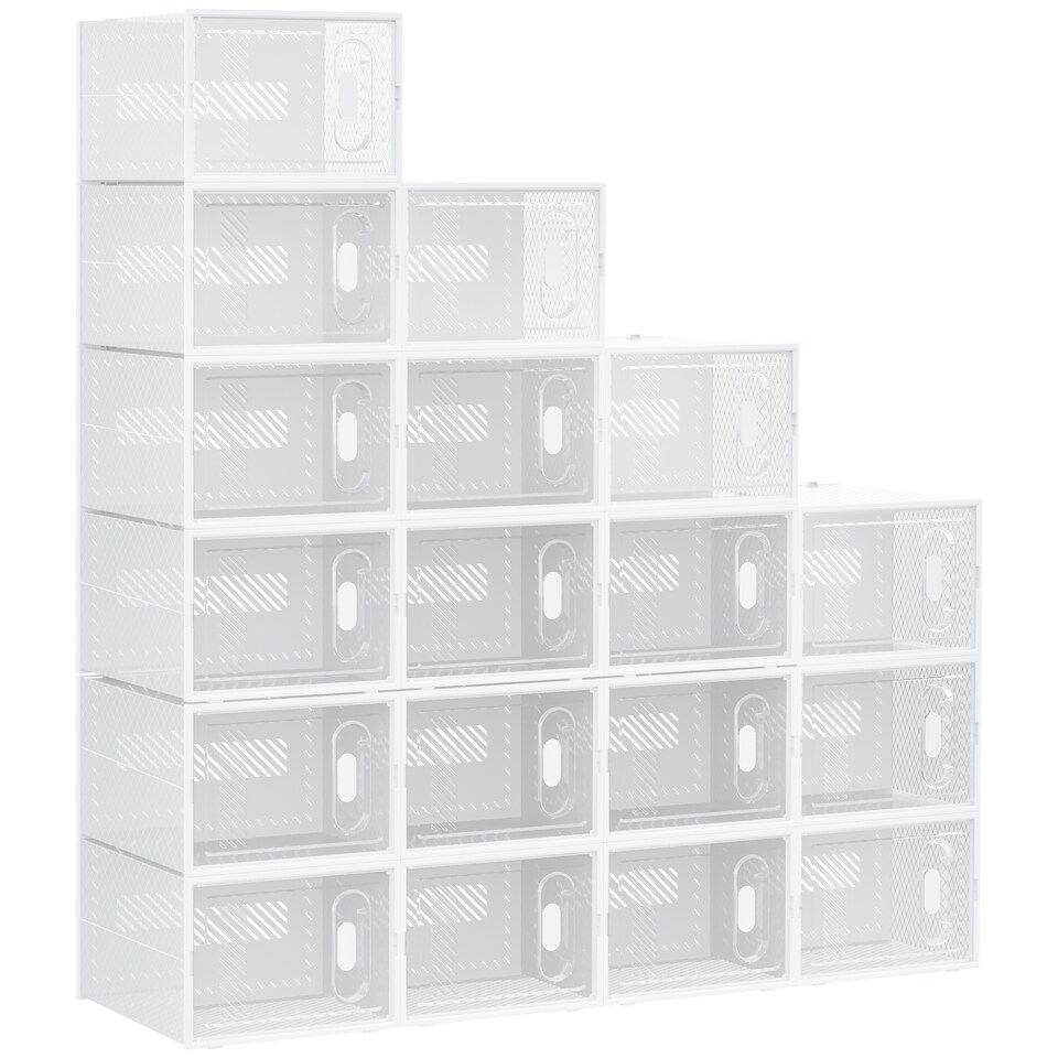 image 1 of HOMCOM 18PCS Clear Shoe Box, Plastic Stackable Shoe Storage Box for UK EU Size up to 12 46 with Magnetic Door for Women Men, 28 x 36 x 21 cm