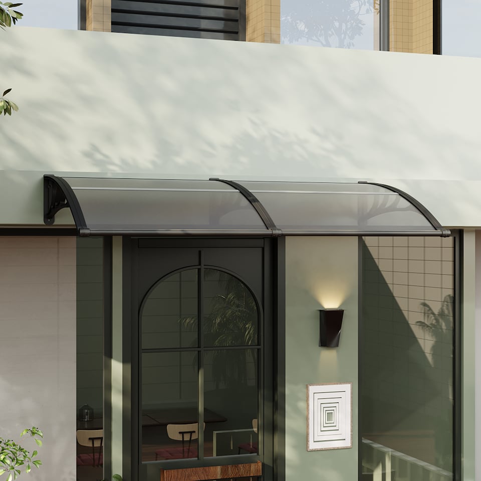 image 1 of Living and Home Awning Canopy for Window and Door with Drainage - 200cm W x 100cm D Dark Grey