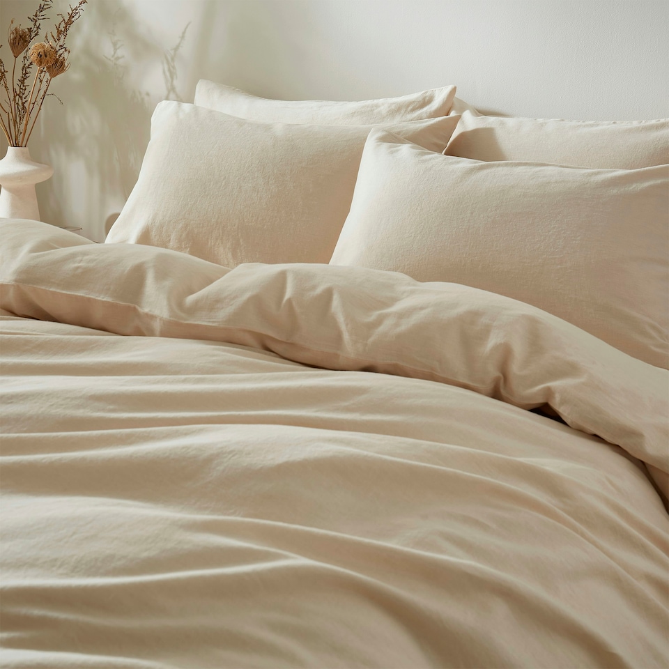 image 1 of Touch Of Linen - Creamy Almond - Duvet Cover Set (Includes 2 Pillowcases - 1 For Single) Cream | Creamy Almond | Single