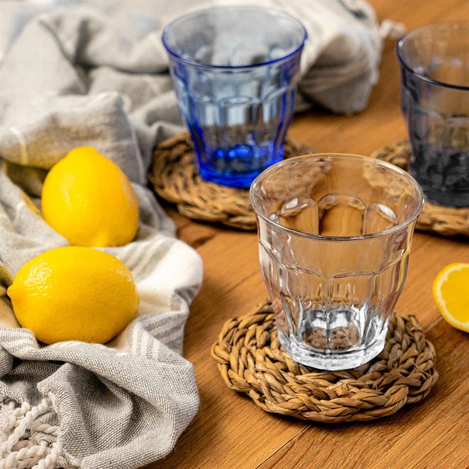 image 1 of Duralex 6 Piece Picardie Drinking Tumbler Glasses Set - Tempered Glass Tumblers for Water, Juice, Whisky - 3 Colours - 250ml | Multi | Multi-Coloured