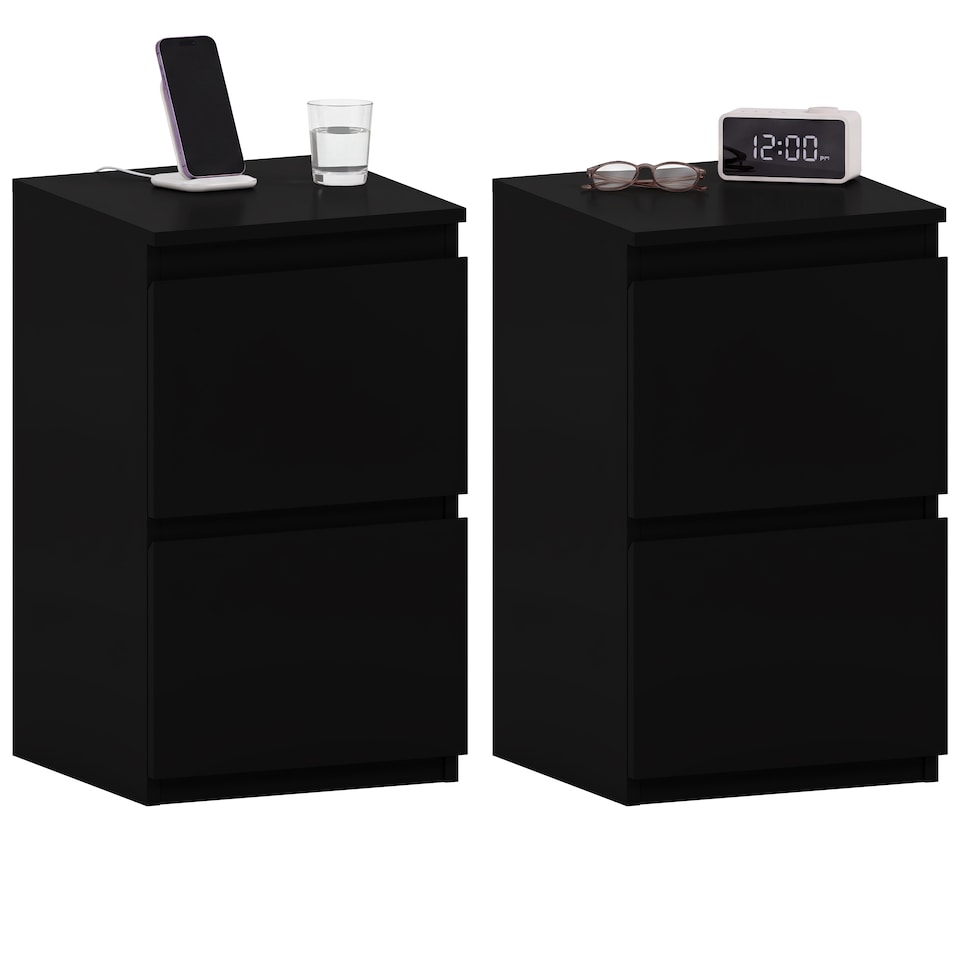 image 1 of Vida Designs Denver 2 Drawer Chest of Drawer Bedside Cabinet Nightstand Units Set of 2 - Black