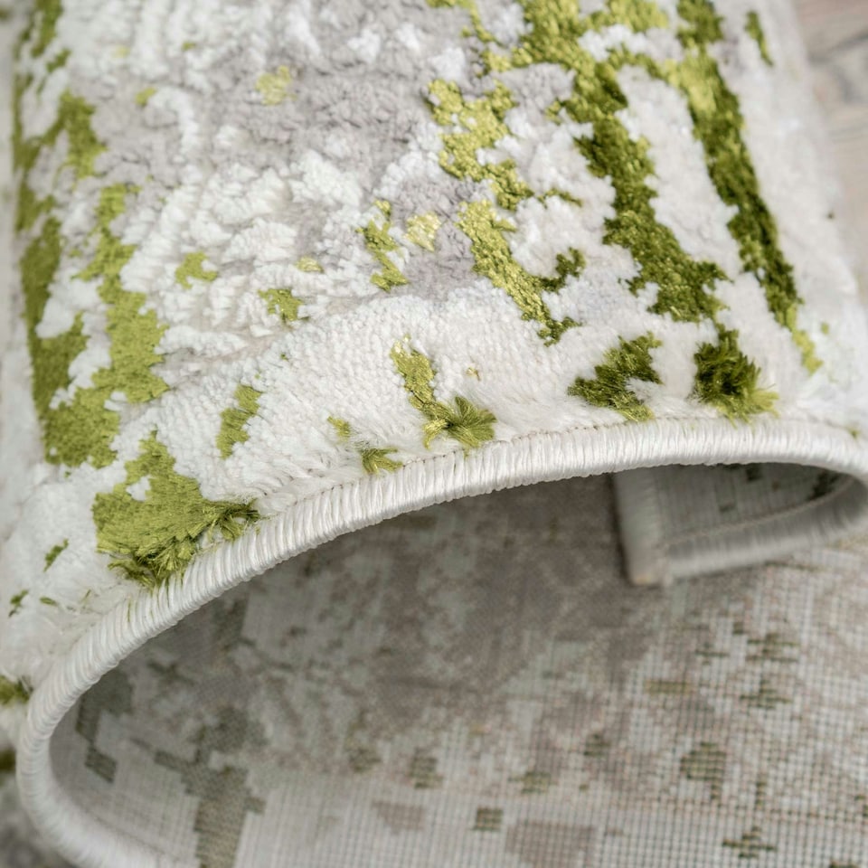image 1 of KUKOON Olive Green Grey Distressed Tweed Runner Rug 60cm x 240cm