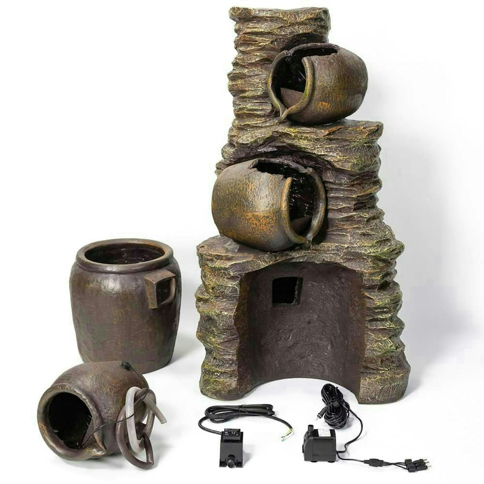 image 1 of Primrose Noble 4 Tier Oil Jar Water Feature & Fountain Cascade Brown 117cm