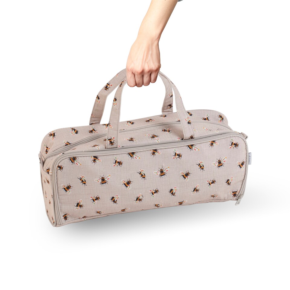 image 1 of Hobby Gift Knitting Storage Bag with Zipped Needle Case, Natural Bees