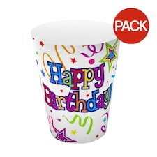 Oaktree Ribbons And Stars Paper Happy Birthday Party Cup (Pack of 8) - White/Multicoloured - One Size
