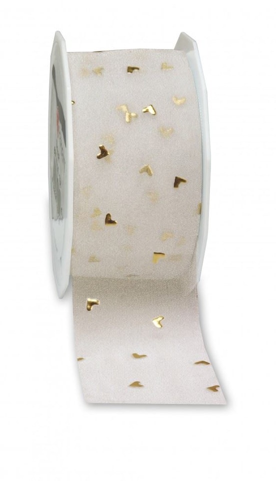 Minerva Ivory 40mm Heart Stud Ribbon for Dressmaking - per metre
