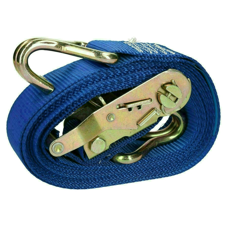 image 1 of Blue Ratchet Strap Tie Down Trailer 5m Hook Cargo Strap 750kg Lashing x 2 (Pair)