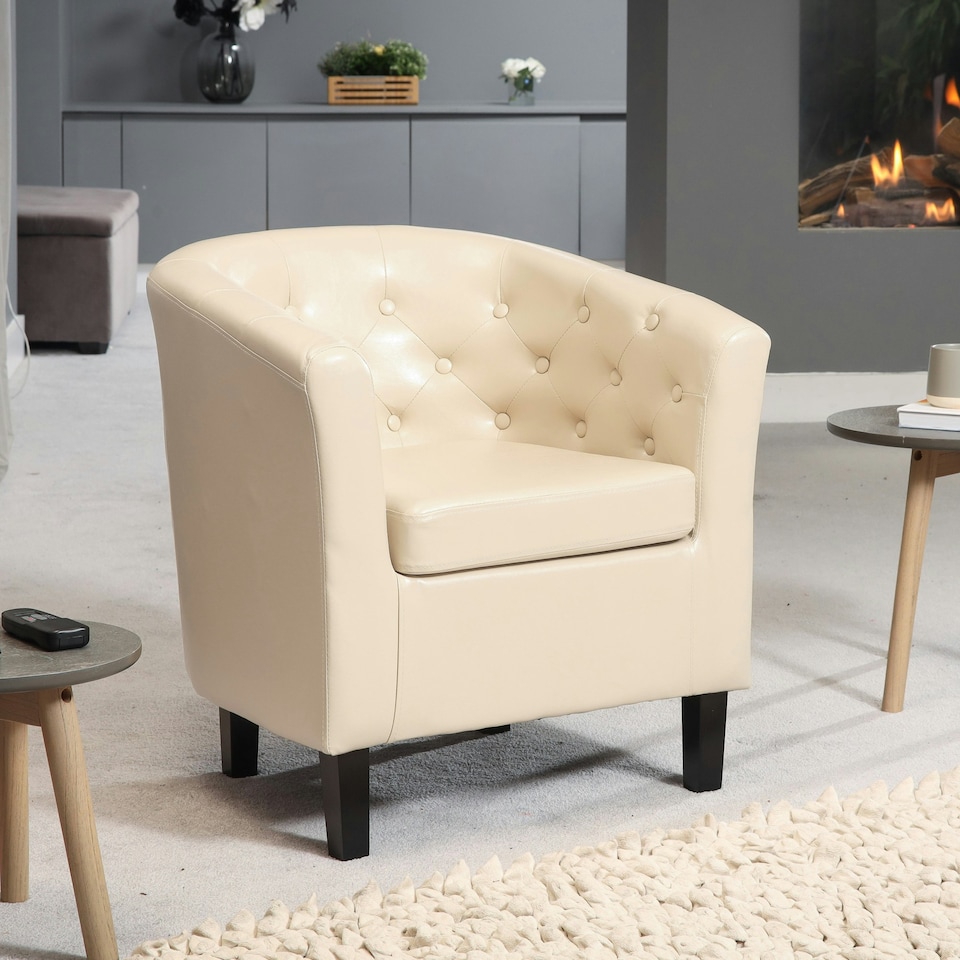 image 1 of Lodi Studded Back PU Tub Chair with Dark and Light Legs - Cream