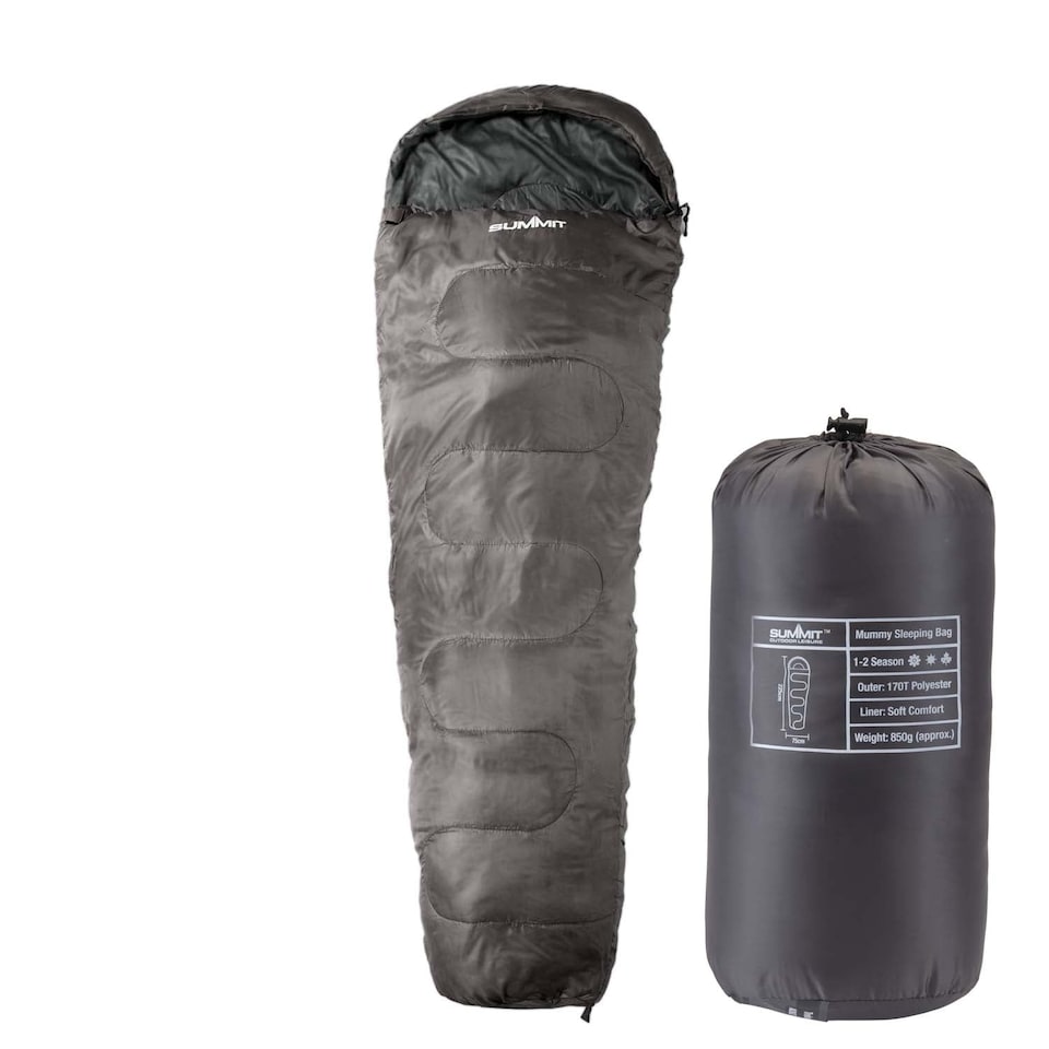 image 1 of PMS Mummy Sleeping Bag - Single Camp Grey, 2-Season Lightweight 225cm