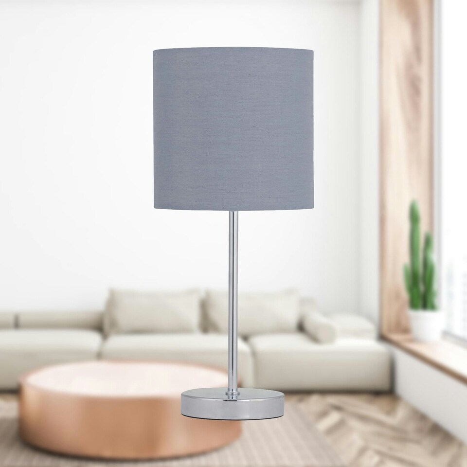 image 1 of Chrome Touch Operated Table Lamp with Grey Cotton Shade Chrome | Grey